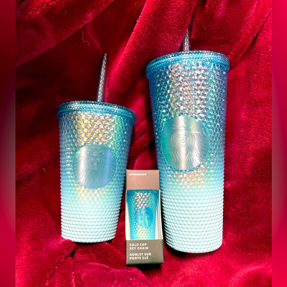 STARBUCKS Blue Ombre Glacier Gradient Studded Elsa Venti, Grande, and Keychain